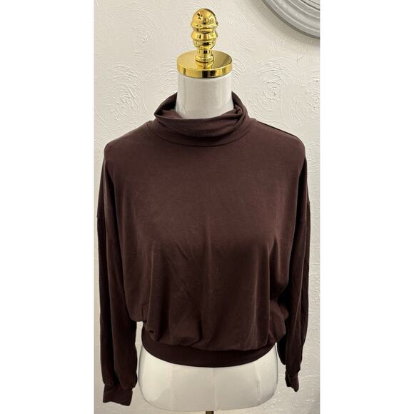 Garnet Hill Long Sleeve Cowl Neck Tencel Banded Hem Top Brown Size Small - Picture 1 of 4